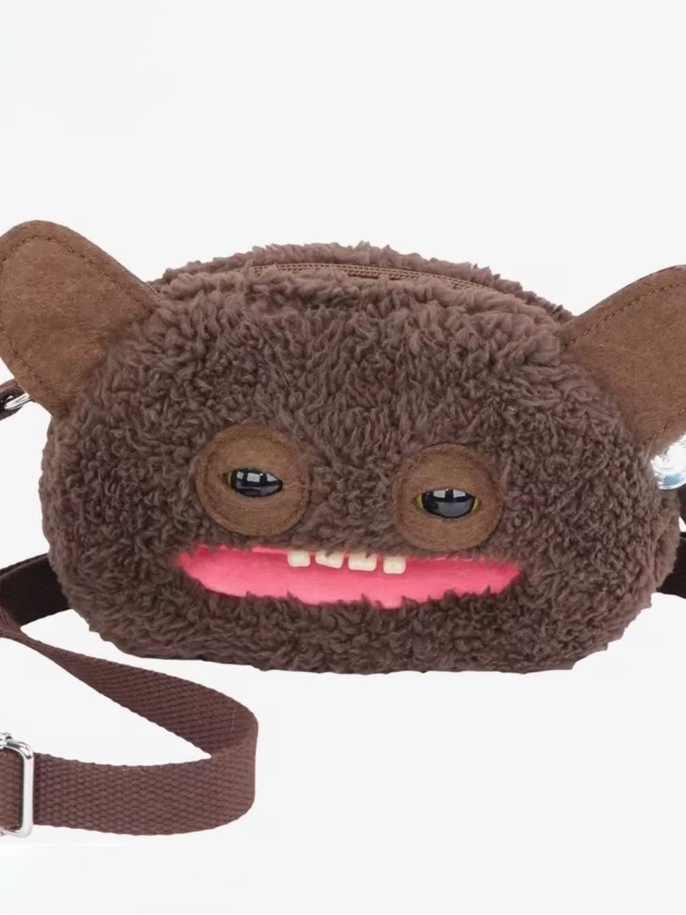 New Fuggler Zuru Series 3 Crossbody Bag Purse Plush Brown Grin Grin Teeth